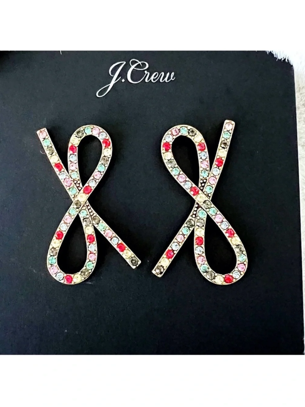 J. Crew Gold-Tone Multicolor Ribbon Bow Loop Drop Earrings